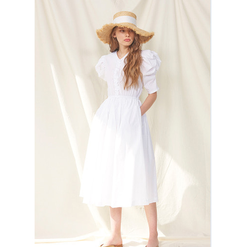 [엘샵] Shirring cotton dress - white